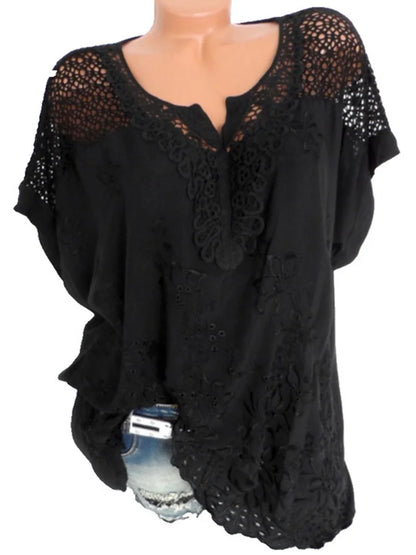 Celestine | Loose Short-Sleeved Lace Blouses - TrendHavenCo