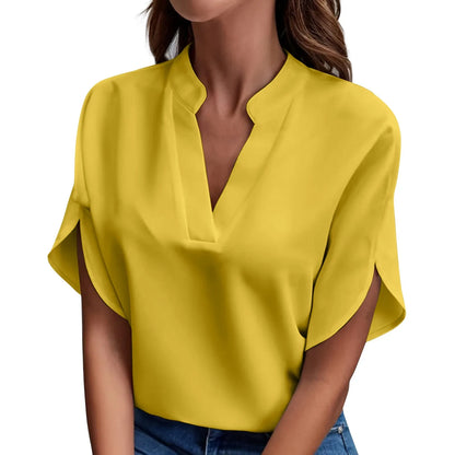 Willa | Short Sleeve Solid V Neck Loose Shirts