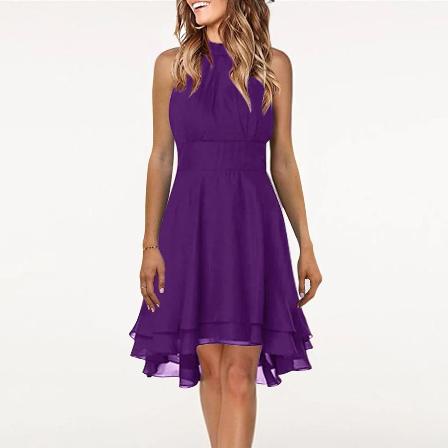 Regina | High Waist Sexy Cropped Layered Solid Halter Dress