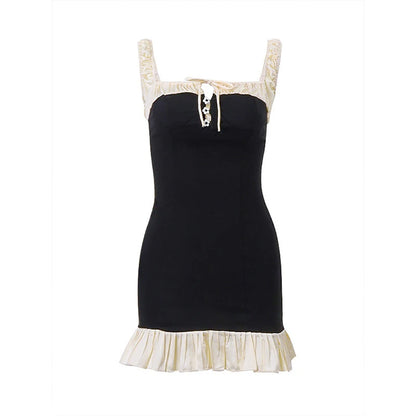 Sexy Mini Dress Women Summer Black Sleeveless Backless Bodycon Fashion Button Lace-up Tank Dress Casual Club Elegant Party Dress - TrendHavenCo