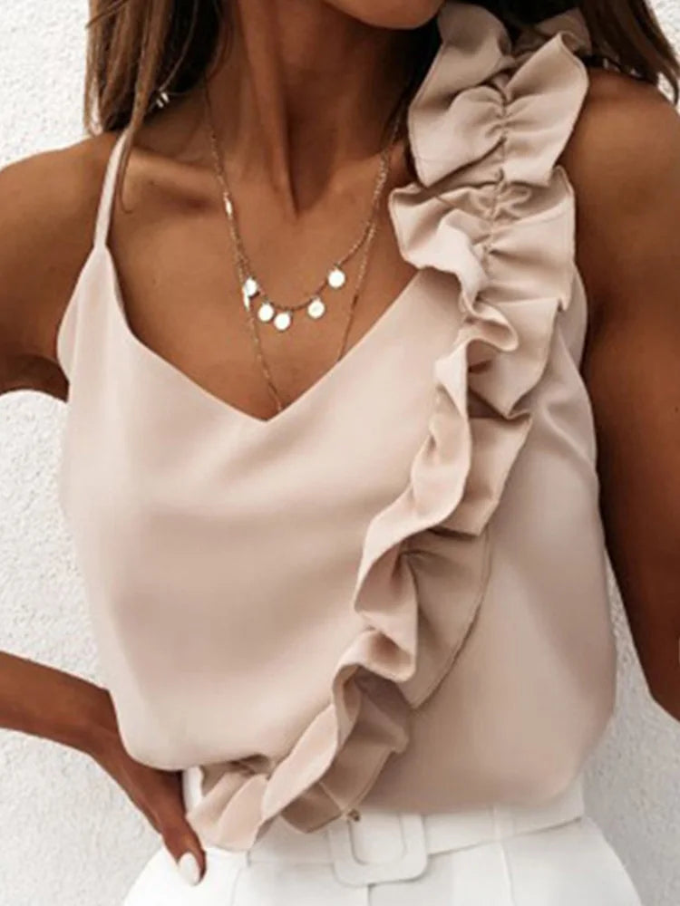 Sheena | Summer Sexy V Neck Ruffle Blouse - TrendHavenCo