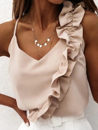 Sheena | Summer Sexy V Neck Ruffle Blouse - TrendHavenCo