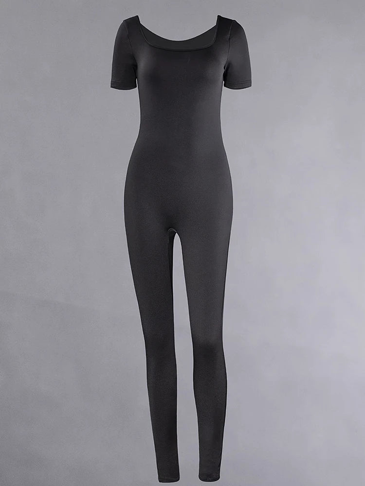 Briar | Short Sleeve Solid Skinny Bodycon Jumpsuits
