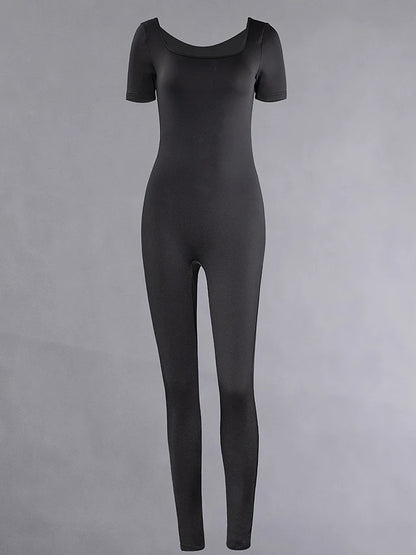 Briar | Short Sleeve Solid Skinny Bodycon Jumpsuits