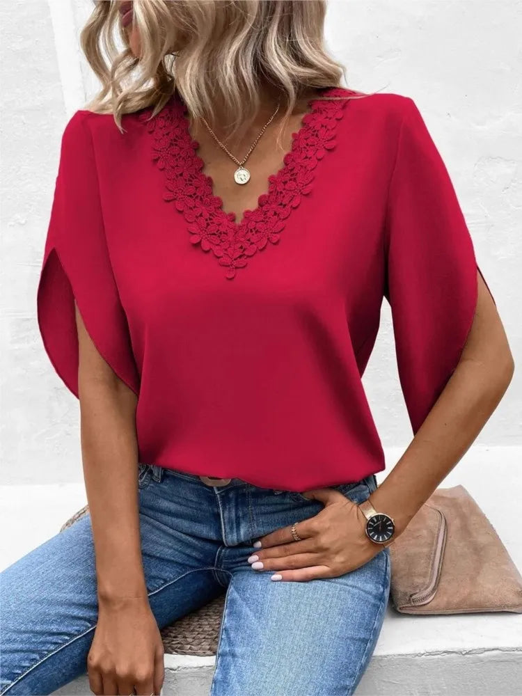 Mayette | Elegant Short Sleeve Blouse - TrendHavenCo