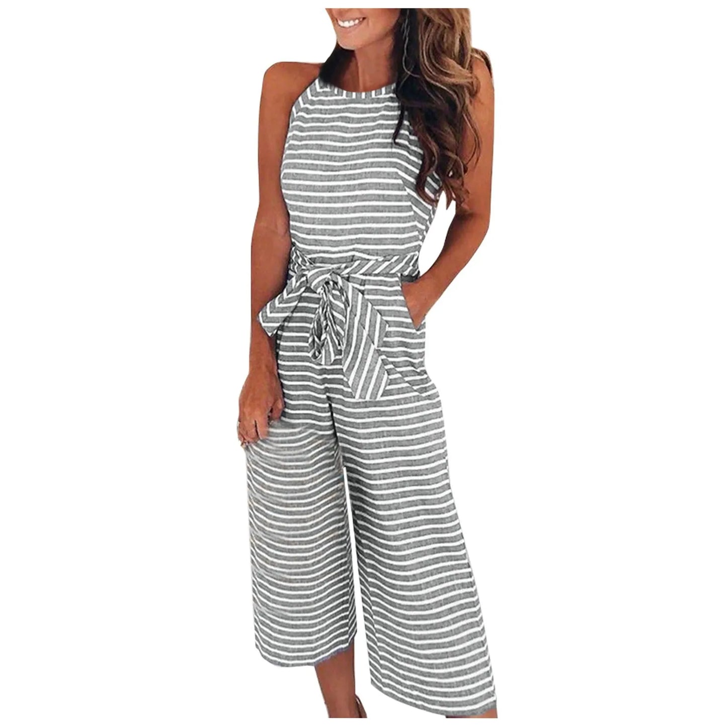 Monroe | Slim Fit Round Neck Sleeveless Jumpsuit