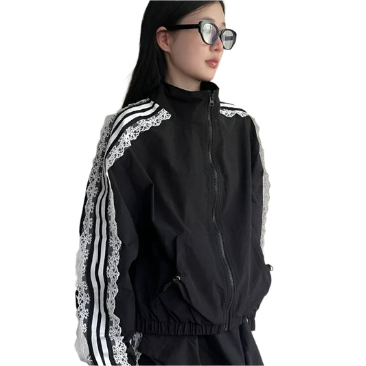 Elsie | Lace Patchwork Striped Jacket