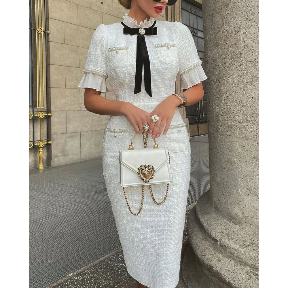 Samara | Slim Round Neck Short Sleeves Bow Dress