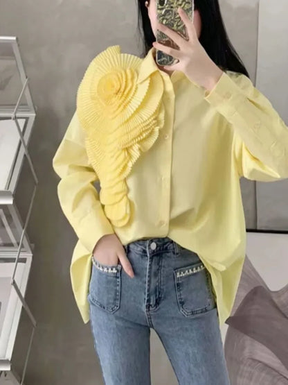 Brynn |  Chic Fashion 3D Floral Turn Down Collar Blouse