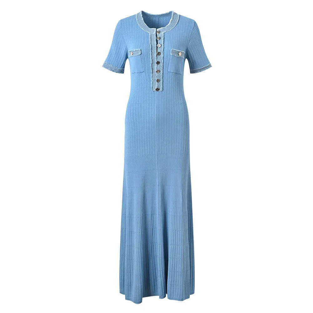 Selah | Knit Maxi Dress Chic O-neck Short Sleeve