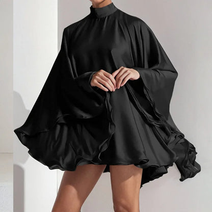 Elegant Solid Party Mini Dresses Fashion Women's Turtleneck Batwing Sleeves Short Dress 2025 Spring Summer Sexy Backless Dress - TrendHavenCo