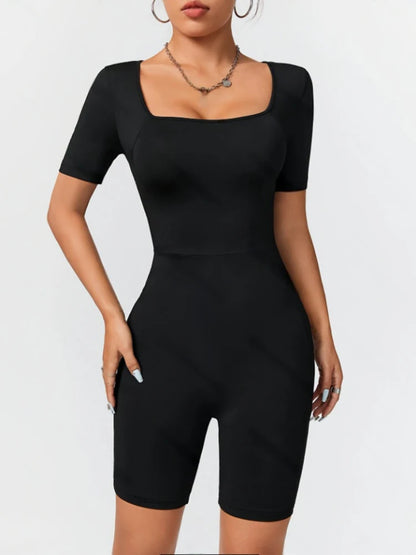 Alia | Slim Fit Square Neck Short Sleeved Jumpsuit