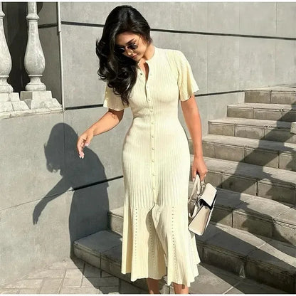 Ailani | Elegant Knit Slim O-neck Long Dress
