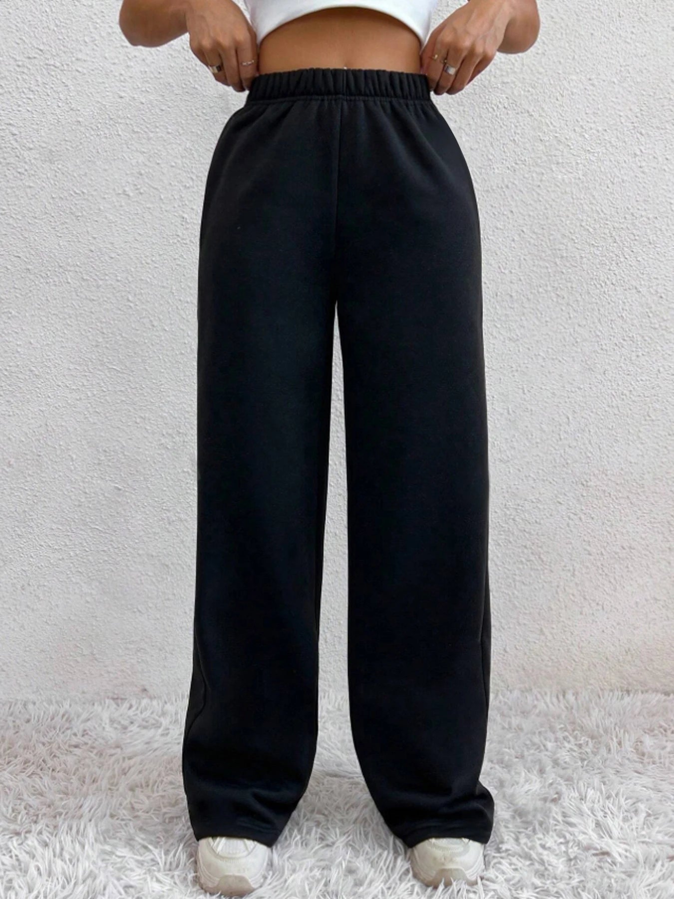 Autumn And Winter Women's Warm Pants Fleece Lined High Waist Casual Style Daily Wear With Pockets Jogging Sweatpants - TrendHavenCo