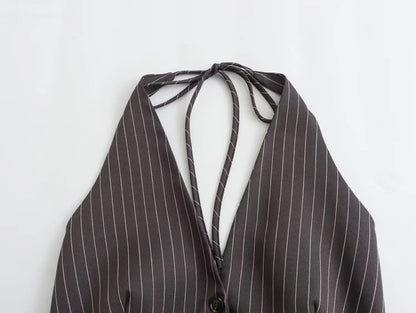 Miley | Sexy Backless Bow Tied Striped Print Short Blouse