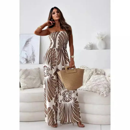 Kamryn | Printed Tube Top Waisted Wide-leg Trousers