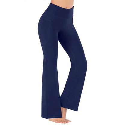 Women's Flared Pants with Pockets, Flared Leg Yoga Pants High Waist Fitness Casual Tummy Tuck Pants - TrendHavenCo