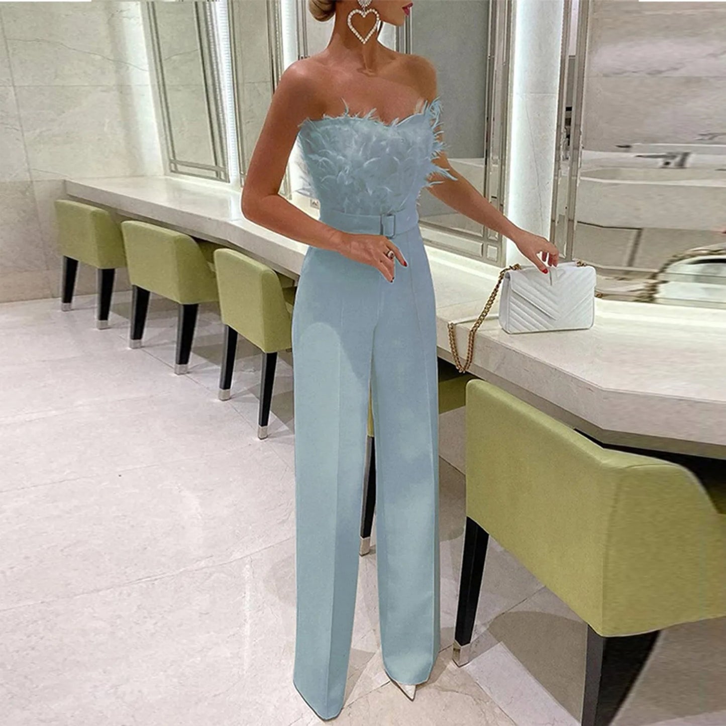 Maliyah | Feather Tube Top Sexy Jump Suits
