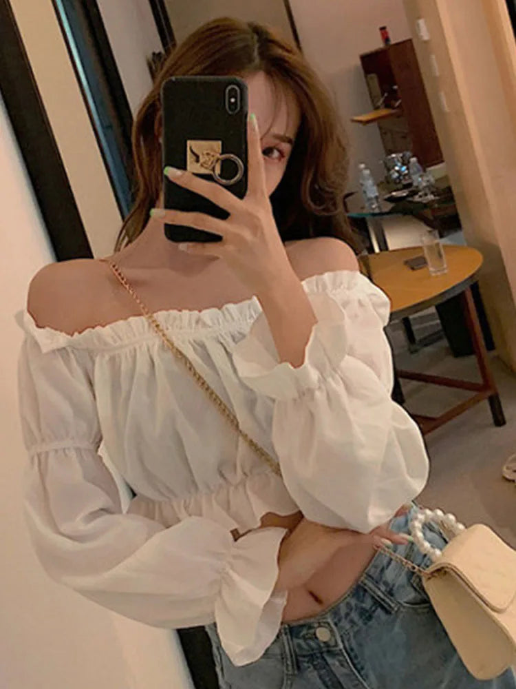 Anna | Long sleeve Sexy Blouse Off Shoulder Top - TrendHavenCo