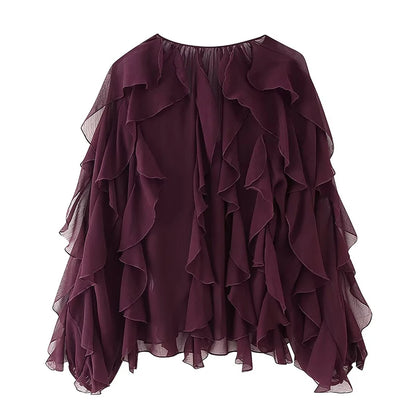 Azalea | Sexy Semi-sheer Ruffle Shirt Long Sleeve Blouse