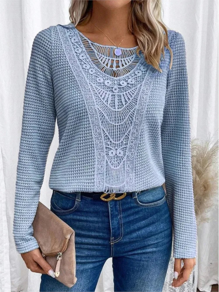 April | Lace Stitching Blouses - TrendHavenCo