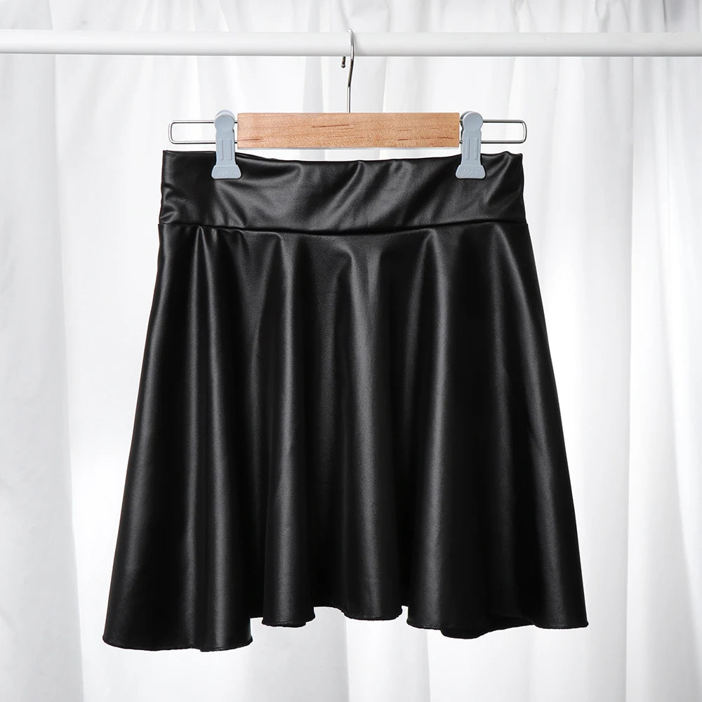 High Waist Elastic Mini Short Skirt Women Faux Leather Skirts - TrendHavenCo