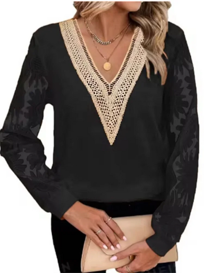 Stella | Lace Long Sleeve Blouse Tops - TrendHavenCo