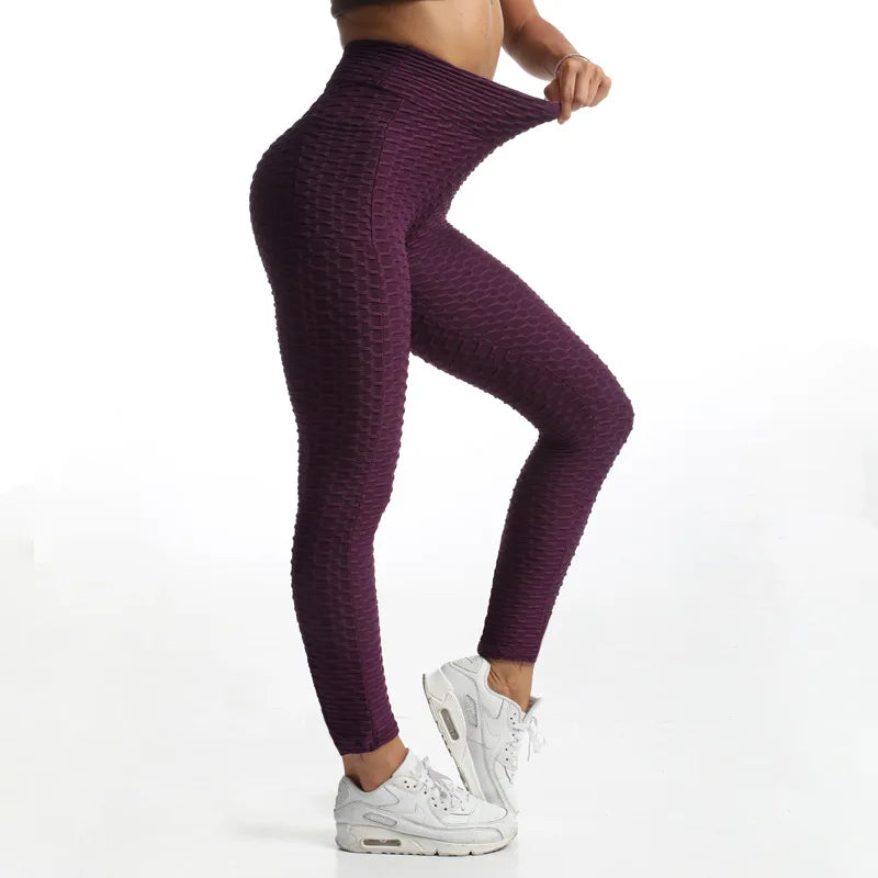 Women Fashion Pocket Bubble Pants Stretchy Slim Leggings Gym Running Cycling Fitness Pants High Waist Hip Lift Leggings Female - TrendHavenCo
