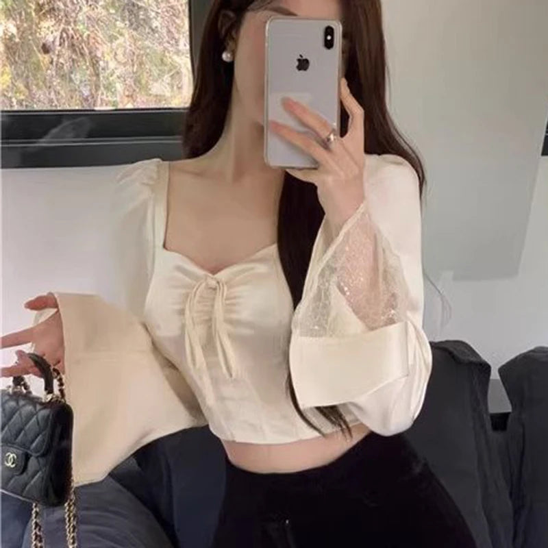 Willow | Lace Patchwork Flare Sleeve Blouse - TrendHavenCo