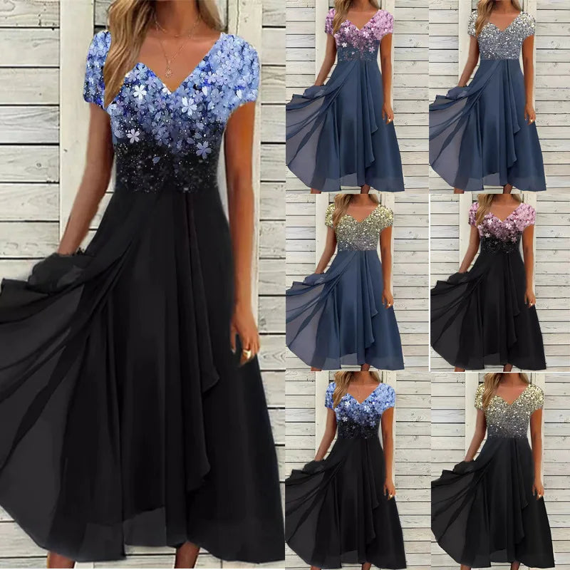 Olive | Chiffon Elegant Lace Patchwork Dress