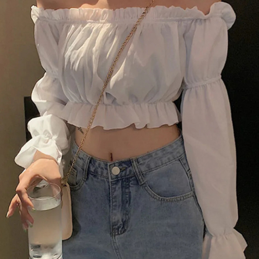 Anna | Long sleeve Sexy Blouse Off Shoulder Top - TrendHavenCo