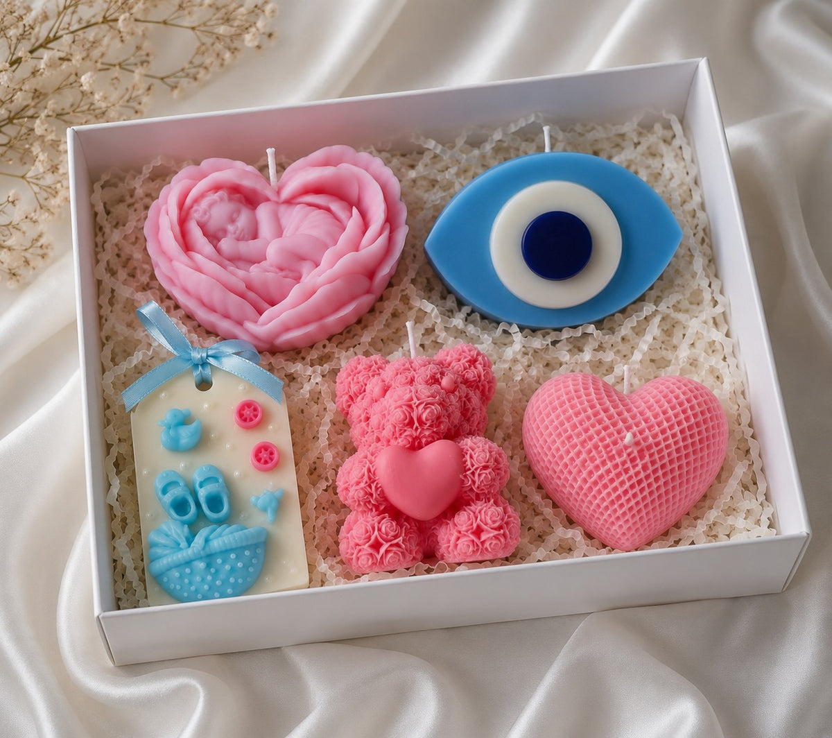 5-Piece Decorative Candle Gift Set – Heart & Floral Home Decor